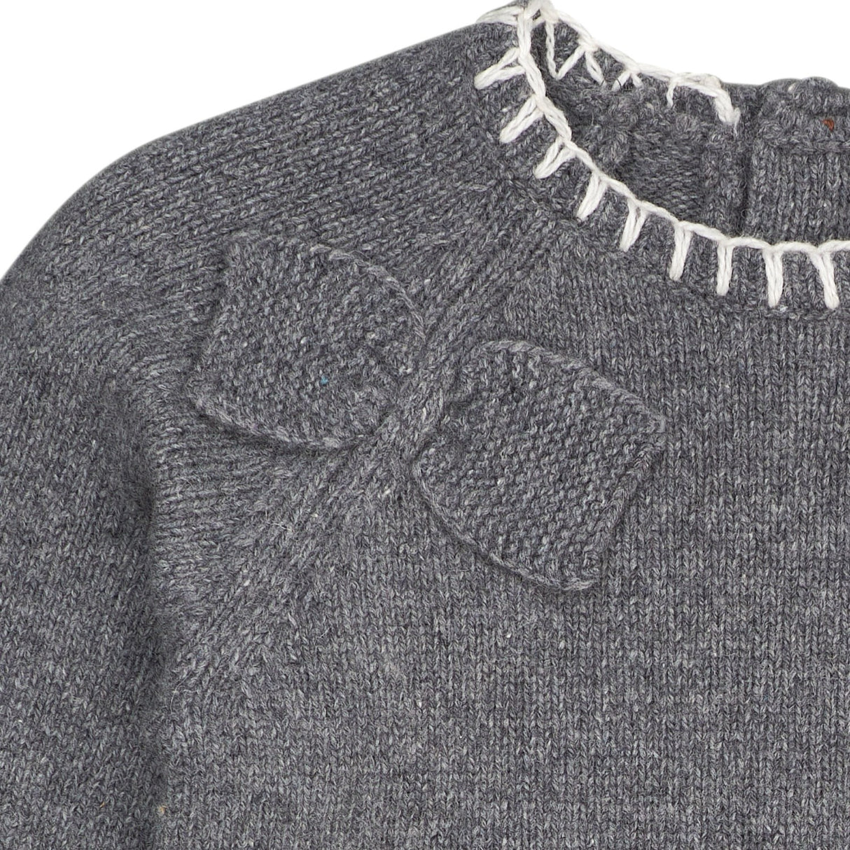 COPENHAGEN COLORS Dk Grey/Cream Comb. Lambswool Kjole W. Sløjfe