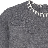 COPENHAGEN COLORS Dk Grey/Cream Comb. Lambswool Kjole W. Sløjfe