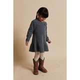 COPENHAGEN COLORS Dk Grey/Cream Comb. Lambswool Kjole W. Sløjfe