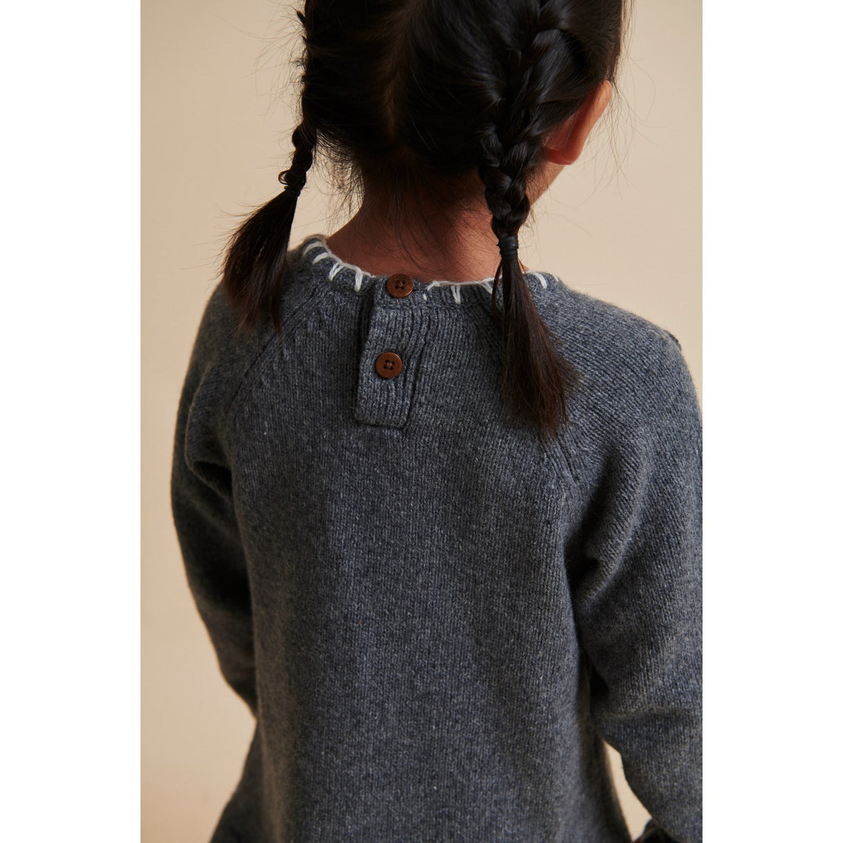 COPENHAGEN COLORS Dk Grey/Cream Comb. Lambswool Kjole W. Sløjfe