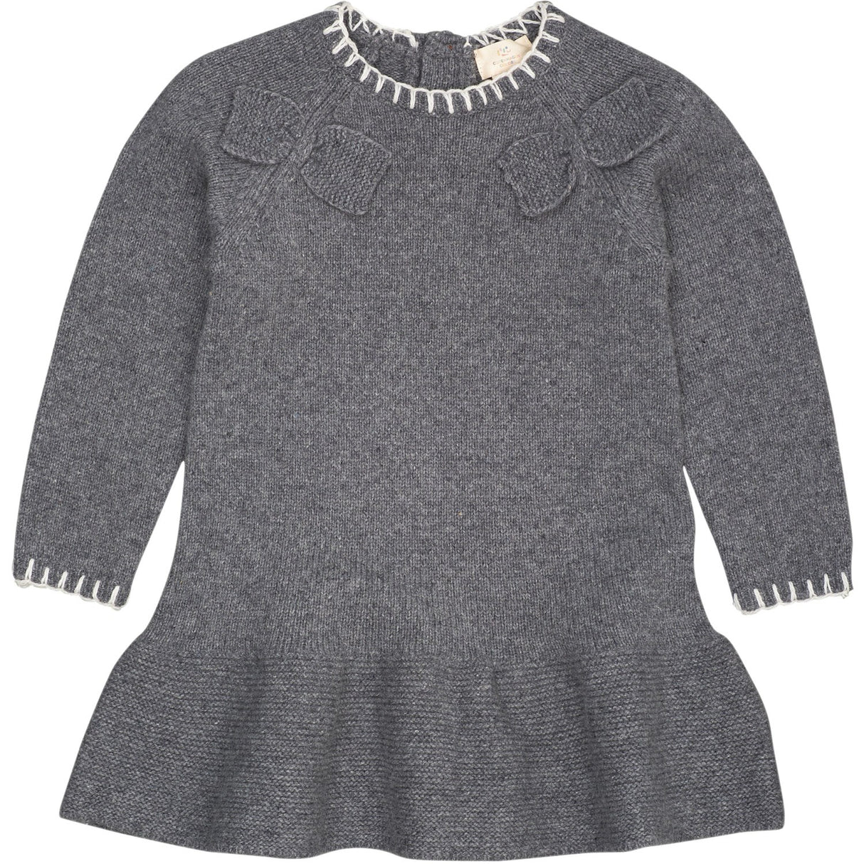 COPENHAGEN COLORS Dk Grey/Cream Comb. Lambswool Kjole W. Sløjfe