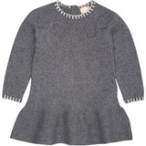 COPENHAGEN COLORS Dk Grey/Cream Comb. Lambswool Kjole W. Sløjfe