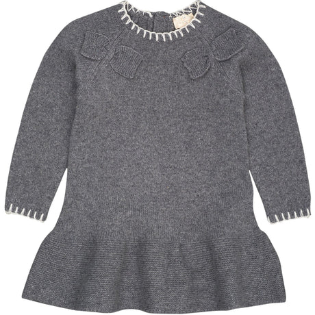 COPENHAGEN COLORS Dk Grey/Cream Comb. Lambswool Kjole W. Sløjfe