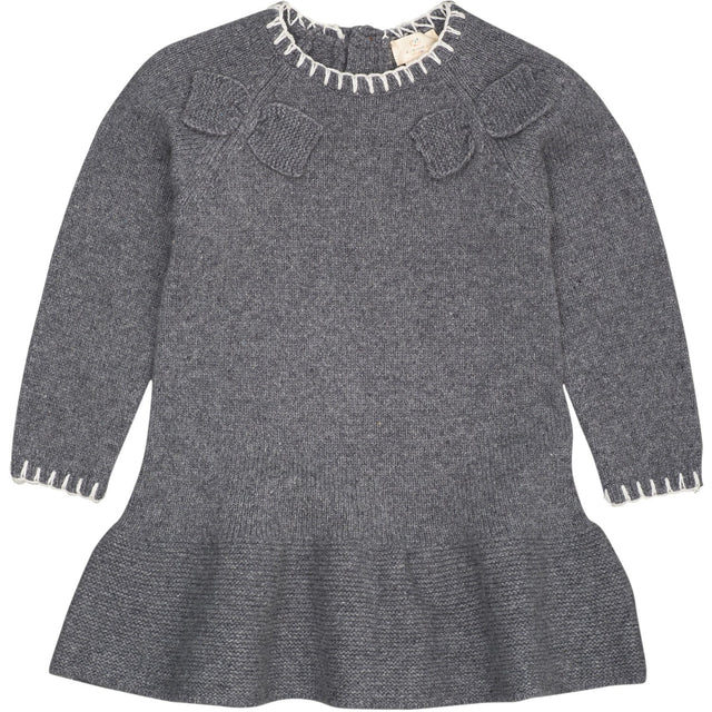 COPENHAGEN COLORS Dk Grey/Cream Comb. Lambswool Kjole W. Sløjfe