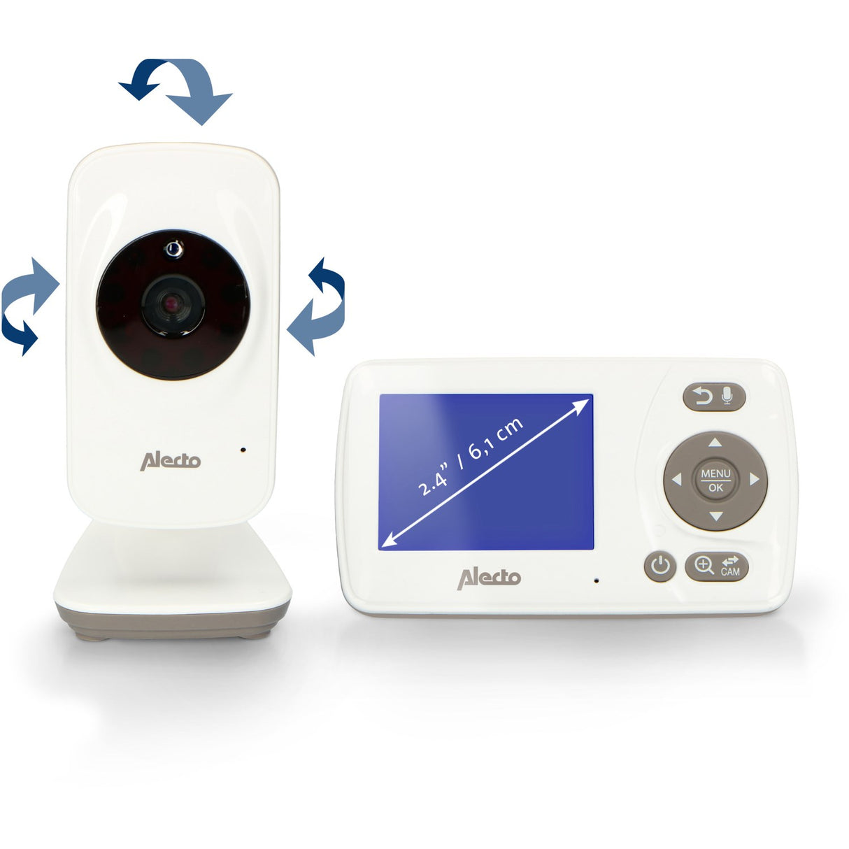 Alecto White/Taupe Video Babyalarm 2,4 Tommer Farve Display