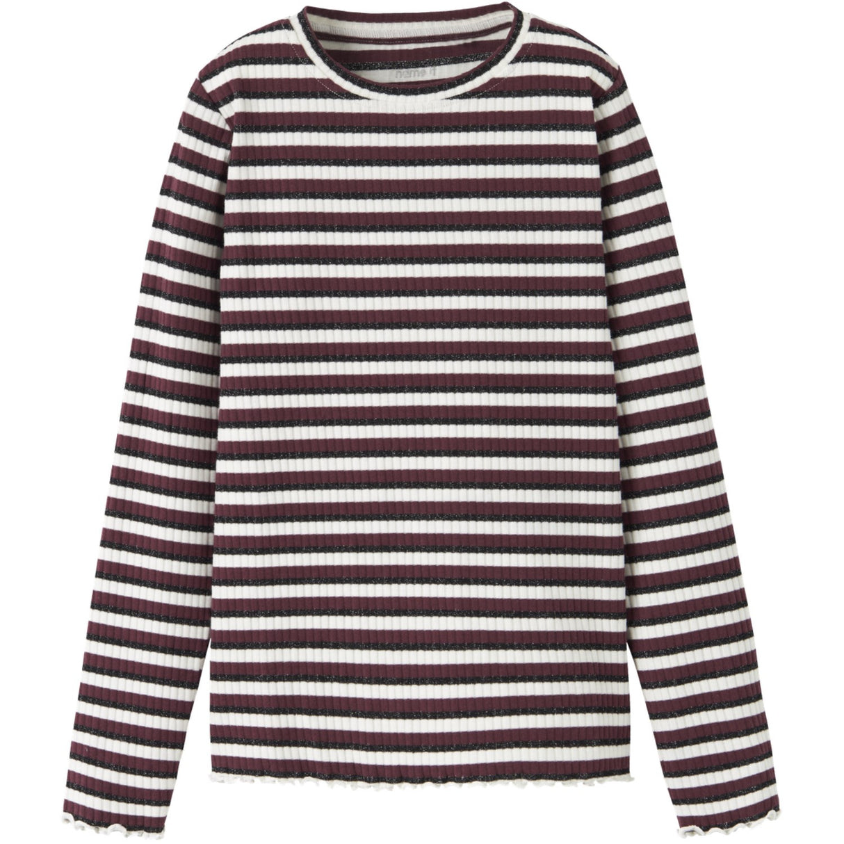 Name It Cloud Dancer Black+Burgundy Nkfvemma Glitter Ls Slim Top