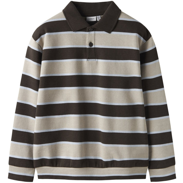 Name It Delicioso Island Fossil + Kentucky Blue Nkmromeo Ls Nreg Sweat Polo Bru