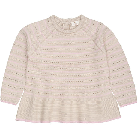 COPENHAGEN COLORS Pale Cream Mel./Bubblegum Comb Merino Hole Pattern Bluse W. Flæse