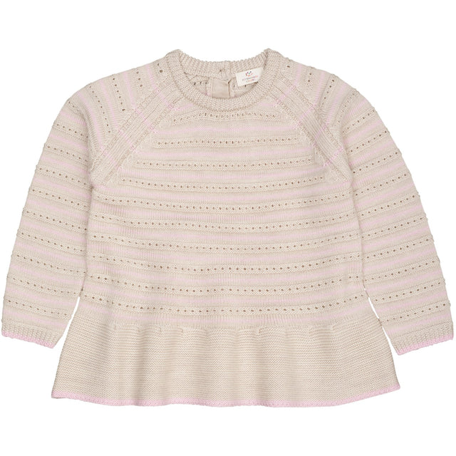 COPENHAGEN COLORS Pale Cream Mel./Bubblegum Comb Merino Hole Pattern Bluse W. Flæse