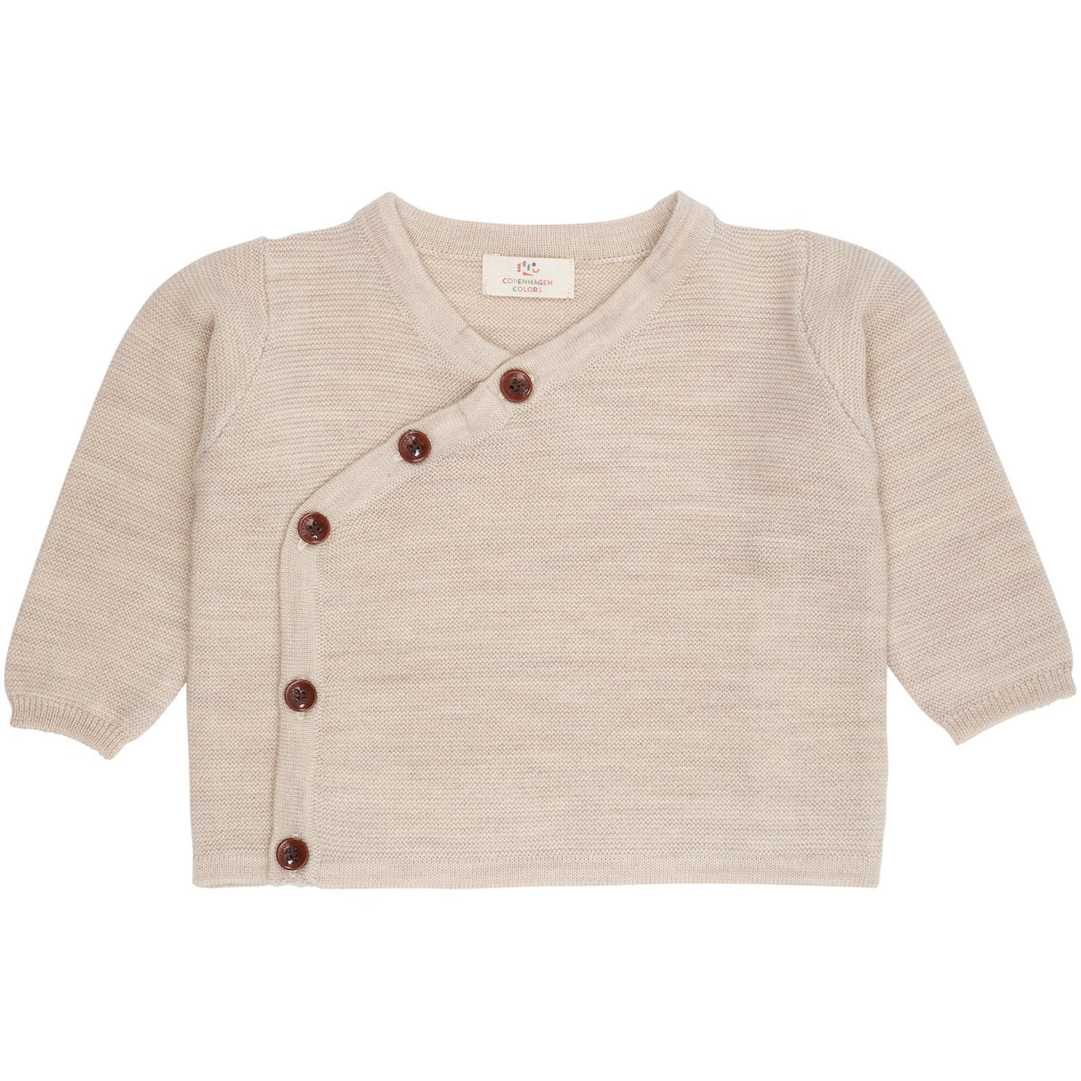 COPENHAGEN COLORS Pale Cream Mel Merino Baby Cross-Over Cardigan In Garter Stitch