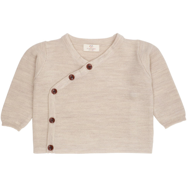 COPENHAGEN COLORS Pale Cream Mel Merino Baby Cross-Over Cardigan In Garter Stitch
