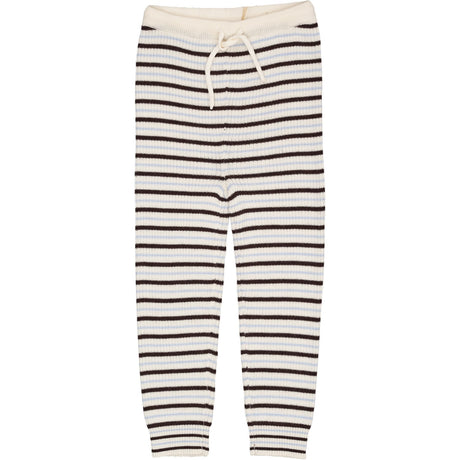 COPENHAGEN COLORS Cream/Dk.Brown/Dusty Blue Combi Merino Classic Rib Leggings W. Drawstrings