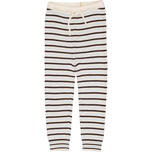 COPENHAGEN COLORS Cream/Dk.Brown/Dusty Blue Combi Merino Classic Rib Leggings W. Drawstrings