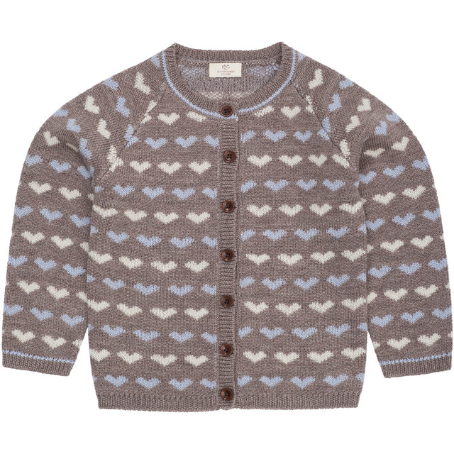 COPENHAGEN COLORS Naturalmel./Dusty Blue Comb Merino Heart Cardigan