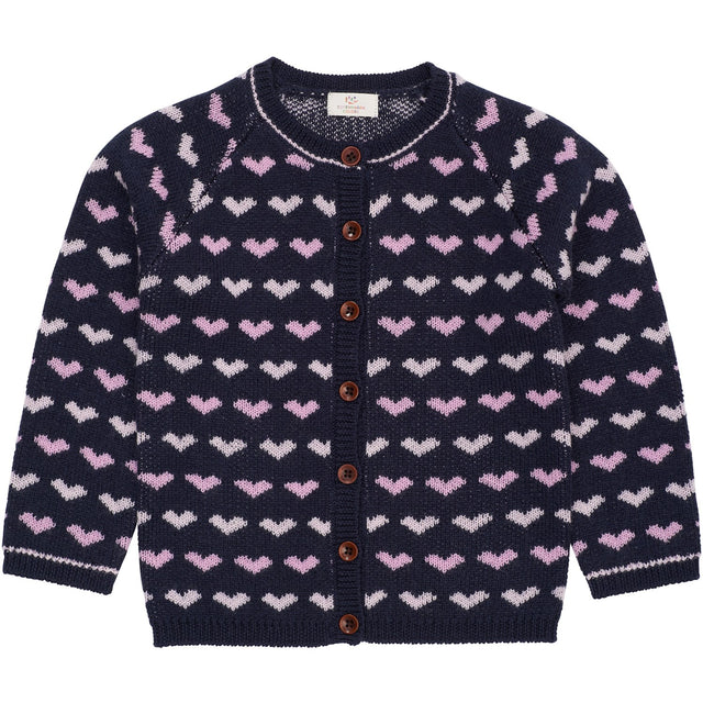 COPENHAGEN COLORS Navy/Bubblegum Comb Merino Heart Cardigan