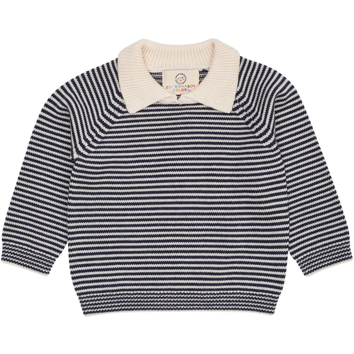 COPENHAGEN COLORS Cream/Navy Stripe Merino Striped Bluse W. Krave