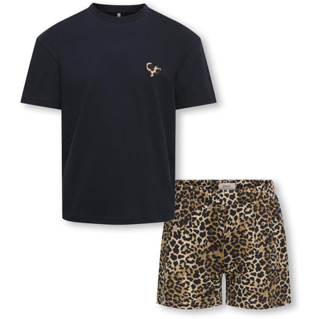 kids ONLY Black Tee Solid/Shorts AOP Leo Kogrila Nightwear AOP Top/Shorts Sæt Jrs