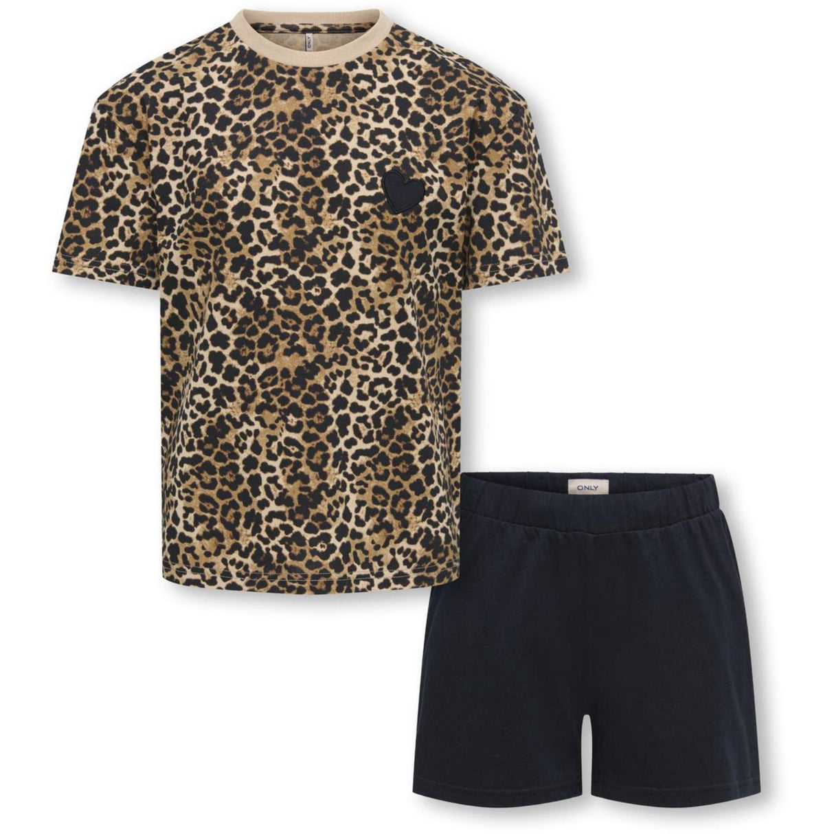 kids ONLY Black Tee AOP Leo/Shorts Solid Kogrila Nightwear AOP Top/Shorts Sæt Jrs