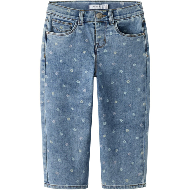 Name It Medium Blue Denim Flower Nmfbella Mom Shaped Jeans 3555-On Noos