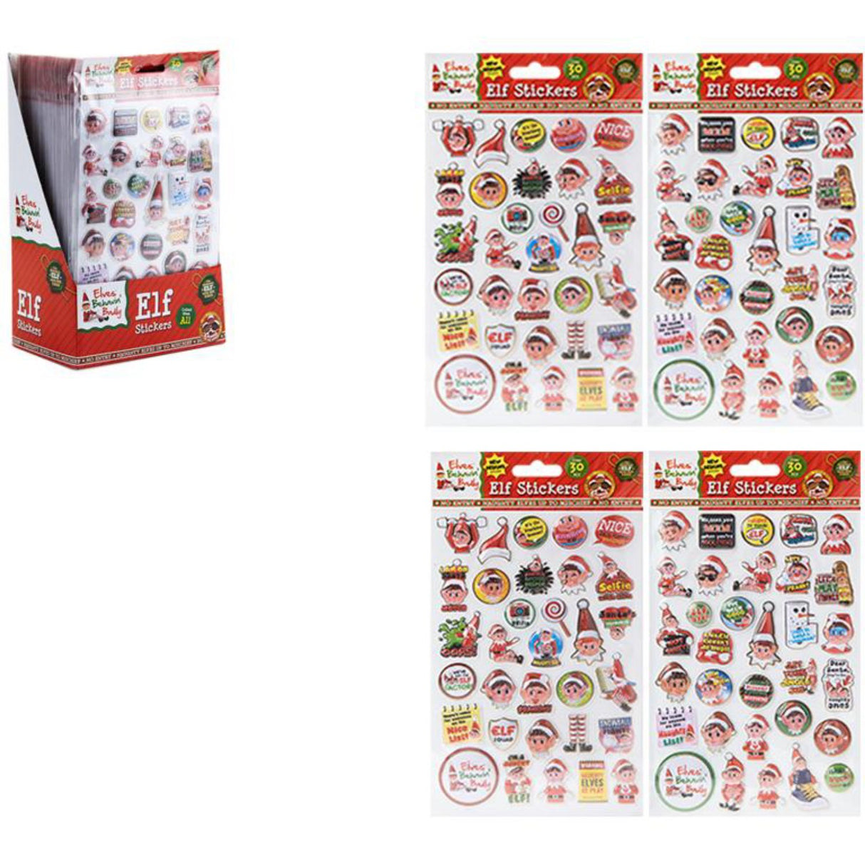 Elves Behavin' Badley Puffy Elf Klistermærker 30 Pcs 2 Asst. CDU