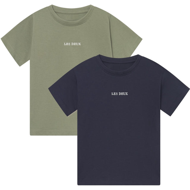 Les Deux Kids Dark Navy/Lichen Green Dexter T-Shirt Kids - 2-PACK