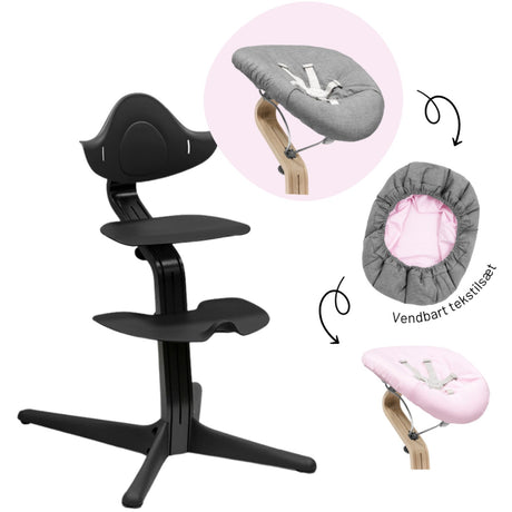Stokke® Nomi® Black Stol + Black Pink Grey Newborn Sæt Bundle