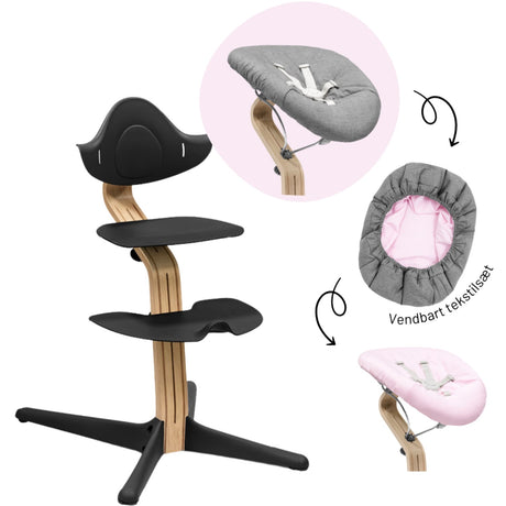 Stokke® Nomi® Eg Black Stol + Black Pink Grey Newborn Sæt Bundle