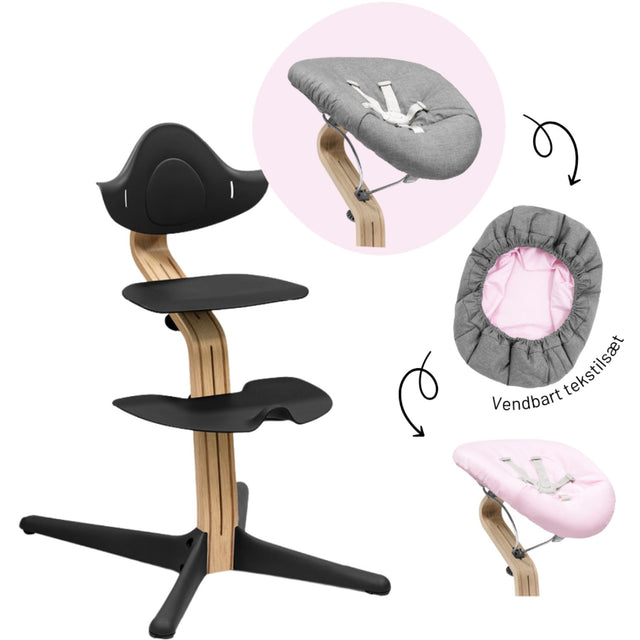 Stokke® Nomi® Eg Black Stol + Black Pink Grey Newborn Sæt Bundle