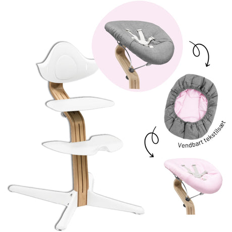 Stokke® Nomi® Eg White Stol + White Pink Grey Newborn Sæt Bundle