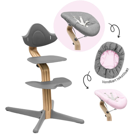 Stokke® Nomi® Eg Grey Stol + Grey Grey Pink Newborn Sæt Bundle