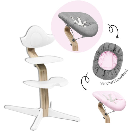 Stokke® Nomi® Natural White Stol + White Grey Pink Newborn Sæt Bundle