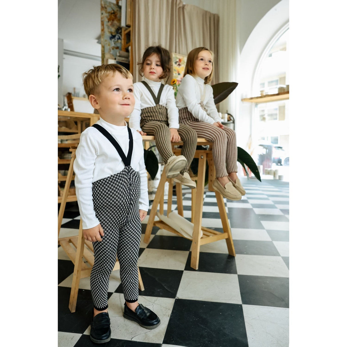 Silly Silas Black X White Checked Special Footless Strømpebukser