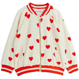 Mini Rodini White Hearts AOP Velour Baseball Cardigan