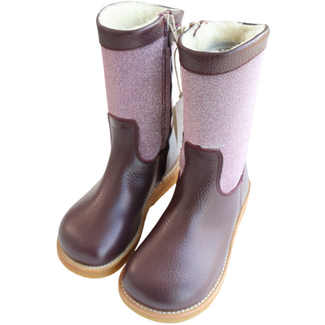 Angulus Aubergine/Aubergine Glitter TEX Støvle Med Glitter Og Lynlås