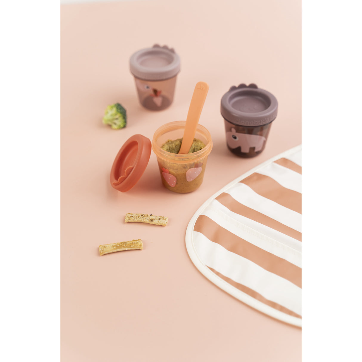 DonebyDeer Papaya/Powder Pull-Over Hagesmæk 2-Pak Stripes