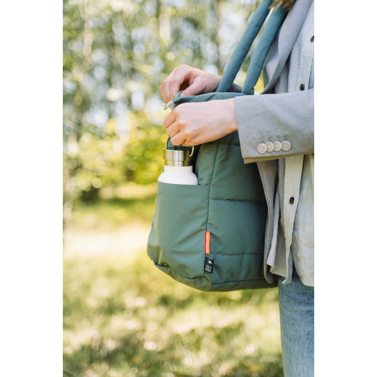 DonebyDeer Green Quiltet Pusle Tote Bag