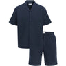 Jack & Jones Junior Navy Blazer Jjglobal Waffle Resort Skjorte Ss Mp Jnr