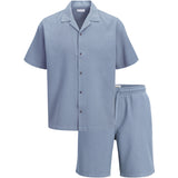 Jack & Jones Junior Blue Mirage Jjglobal Waffle Resort Skjorte Ss Mp Jnr