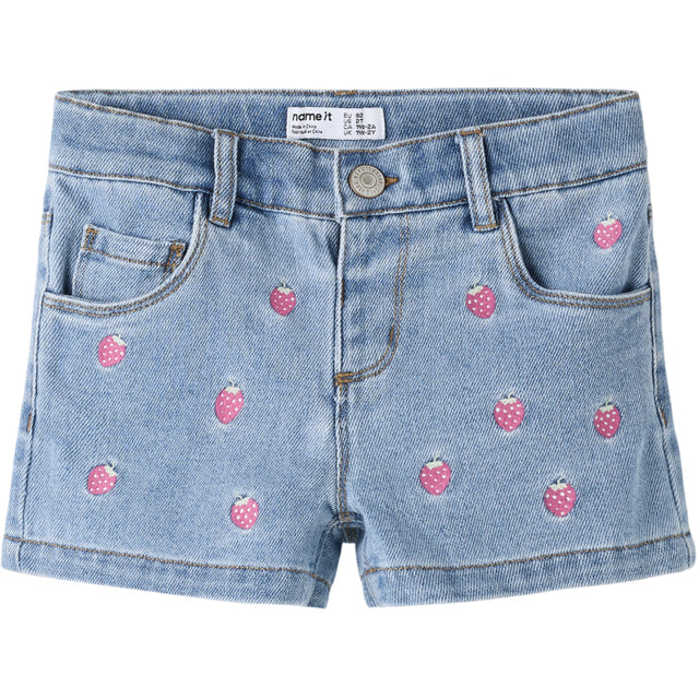 Name It Light Blue Denim Strawberry Nmfrose Reg Emb Shorts 6202-Iz