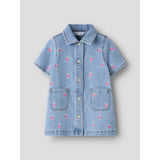 Name It Light Blue Denim Starwberry Nmflaila Ss Emb Kjole 6202-Iz