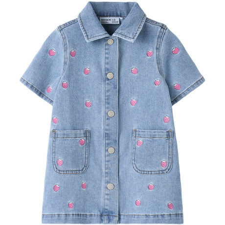 Name It Light Blue Denim Starwberry Nmflaila Ss Emb Kjole 6202-Iz