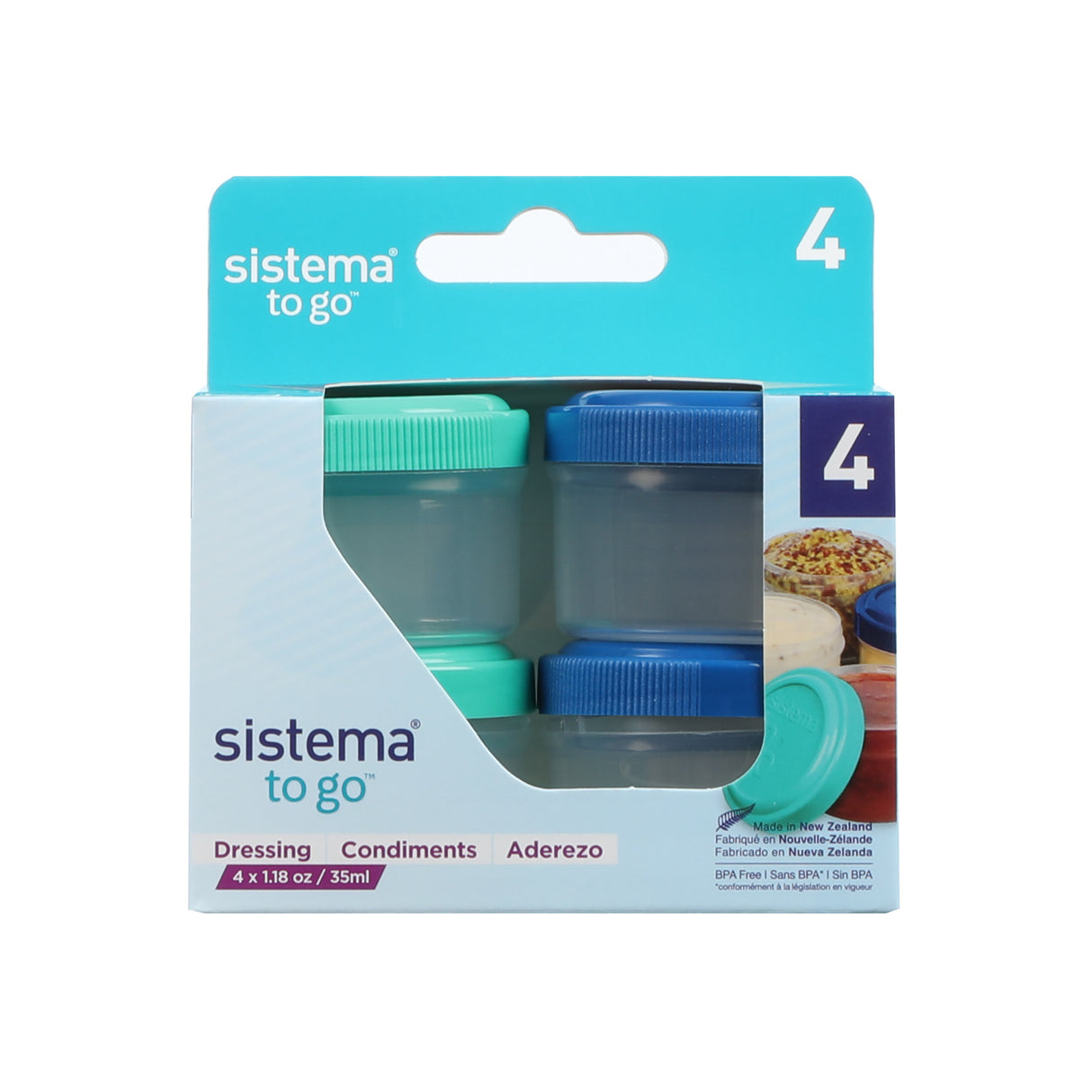 Sistema Ocean Blue & Minty Teal To Go Dressing Opbevaringsbøtter 35 Ml 4-Pak