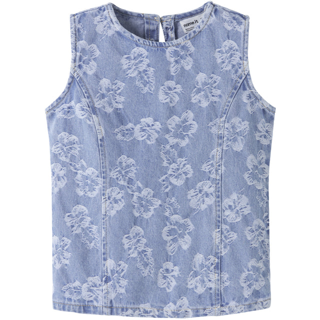 Name It Light Blue Denim Flowers Nkflucy Sl Dnm Jacq Top 2440-Ja H