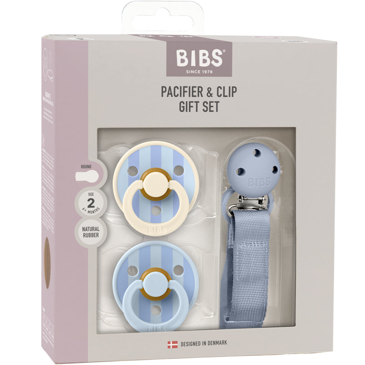 Bibs Dusty Blue Sut & Clip Gift Sæt Pin & Block Latex