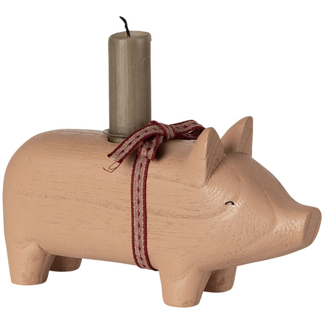 Maileg Trælysestage, Gris - Medium - Rosa