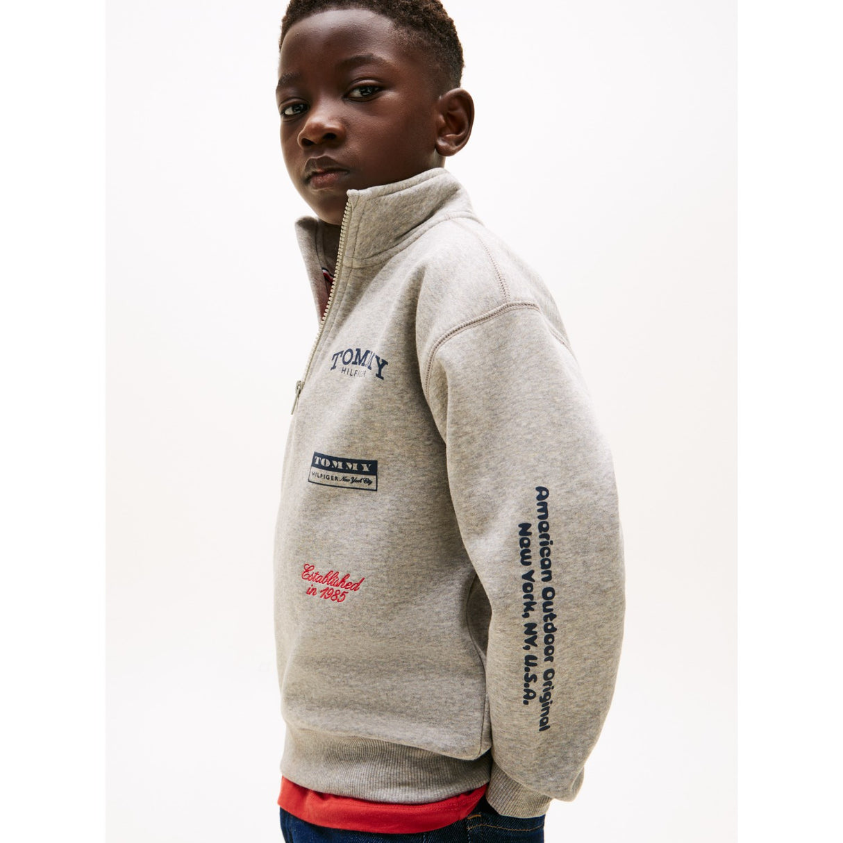 Tommy Hilfiger Mid Grey Heather Multi Print Half Zip Sweatshirt