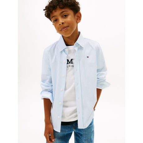 Tommy Hilfiger White Breezy Blue Stripe Aop Jersey Skjorte