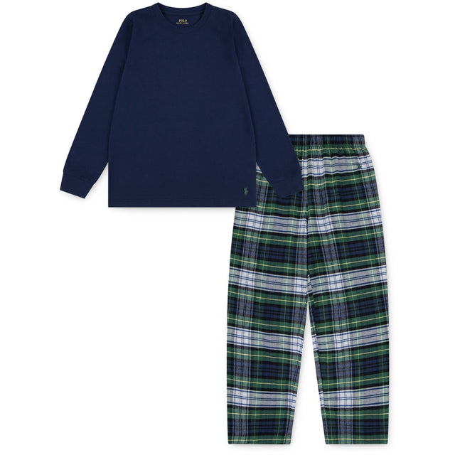 Polo Ralph Lauren White Gordon Plaid L/S Tee & Woven Pant Sæt
