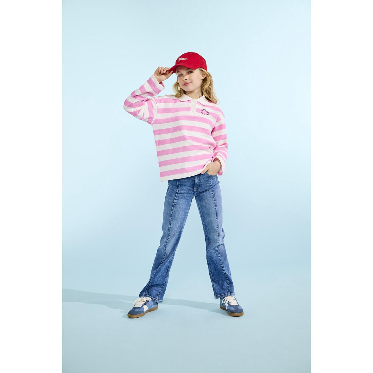 kids ONLY Begonia Pink White Alyssum Kogesther L/S Polo Emb Vd Swt