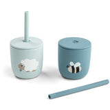 DonebyDeer Tiny Farm Blue Silikone Sugerørskop 2-Pak